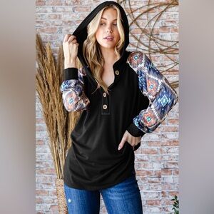 Heimish Half Button Printed Long Sleeve Hooded Top